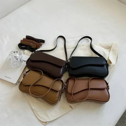 Vintage Leather Crossbody Bags for Women 2024 Designer Female Small Flap Shoulder Underarm Bag Armpit Handbags and Purses