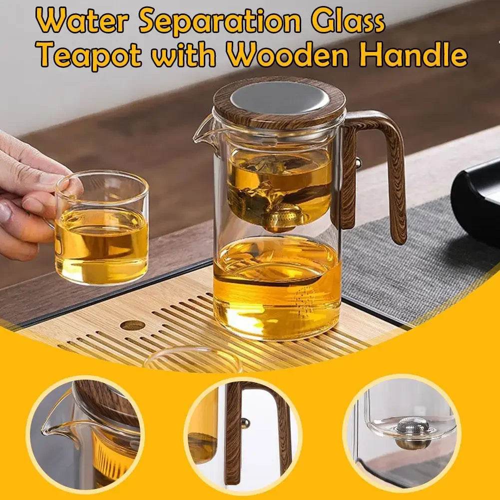 Water Separation Inner Container Teapot One Click Magnetic Switch Tea Separation Filtration Glass Tea Pot Wood Handle Tea - MarvelouStoree