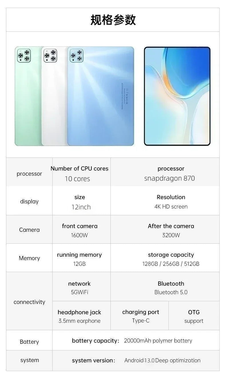 Tablet iPad Air Pro, 11 inches, 16GB/1TB, Dean，Android 13， Core board, PC, phone, tourist, WiFi, original 2024