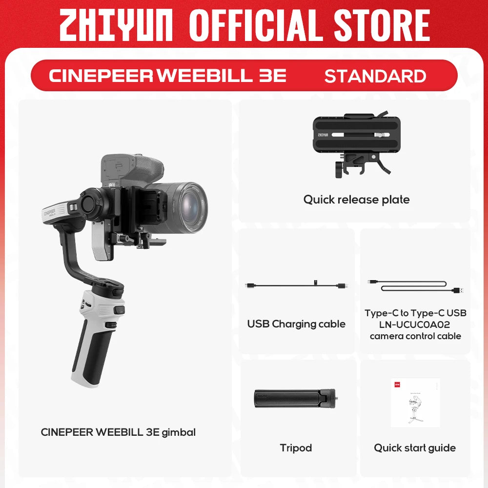 ZHIYUN Official CINEPEER WEEBILL 3E Camera Stabilizer Handheld Gimbal 3-Axis Cameras Gimbals for DSLR Mirrorless Cameras