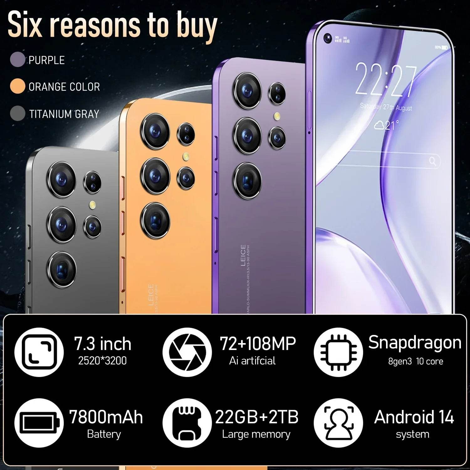 S24 Ultra Original smartphone 5G 7.3 HD Screen CASES 22GB RAM 2TB ROM Dual SIM 7800mAh Battery Expandable Mobile Phones Global Version - MarvelouStoree