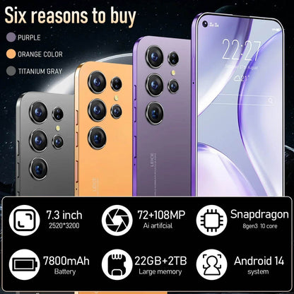 S24 Ultra Original smartphone 5G 7.3 HD Screen CASES 22GB RAM 2TB ROM Dual SIM 7800mAh Battery Expandable Mobile Phones Global Version - MarvelouStoree