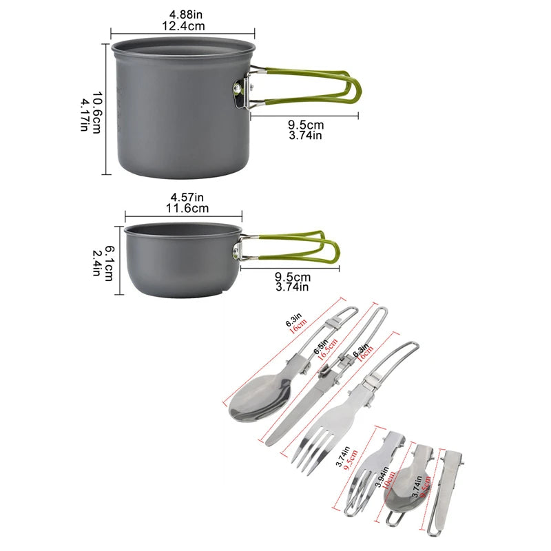 Portable Camping Cookware Set Outdoor Pot Mini Gas Stove Sets Nature Hike Picnic Cooking Set With Foldable Spoon Fork Knife