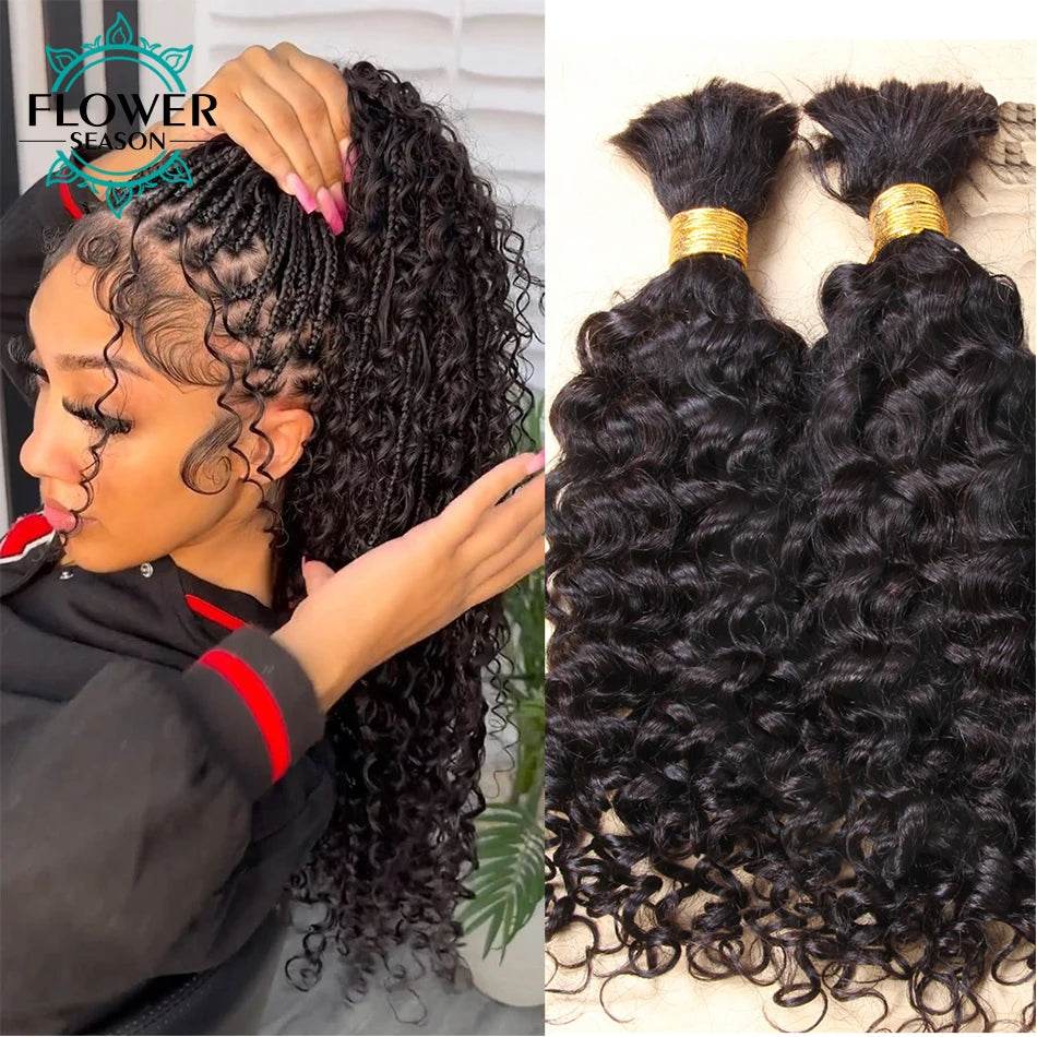 Bulk Human Hair For Braiding Wholesale Burmese Boho Braids Human Hair Extensions No Weft Double Drawn Curly Hair Bulk 3Bundles - MarvelouStoree