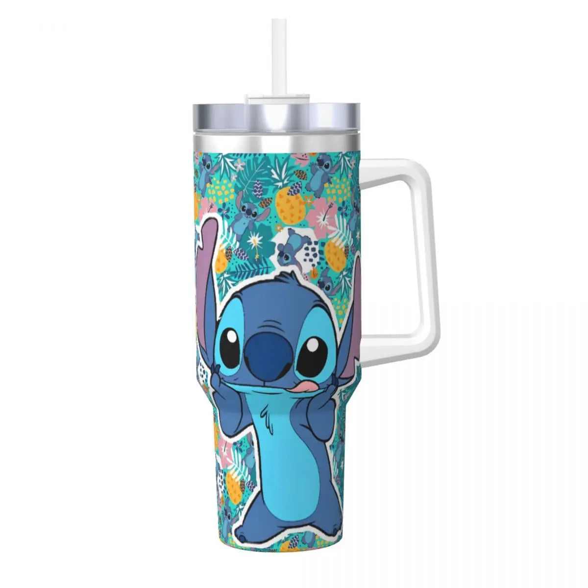 Stainless Steel Tumbler MINISO Stitch Mugs Cup With Straws Travel Cold and Hot Water Bottle Heat Preservation 40oz Thermal Mug