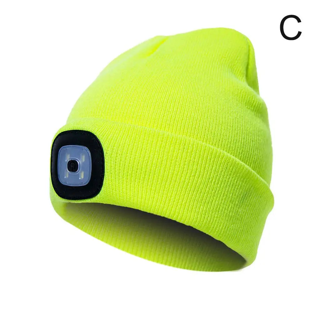 Led Light Knitted Hat Warm Elastic Beanie,Outdoor Sports Night Hiking Fishing Camping Glow Knitted Bonnet Unisex Headlight