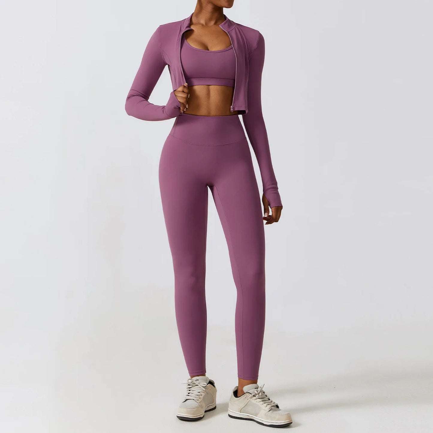 Sportswear Yoga Set Women's Workout Clothes Athletic Wear Sports Gym Legging Seamless Fitness Bra Crop Top Long Sleeve Yoga Suit