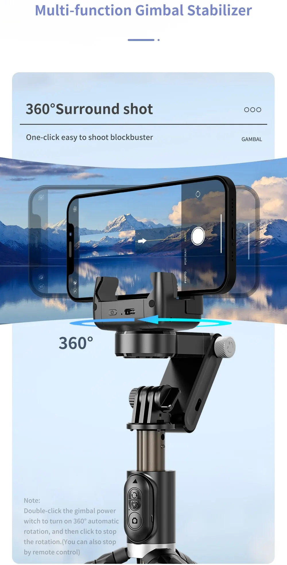 360 Rotation Following Shooting Mode Gimbal Stabilizer Selfie Stick Tripod Gimbal For iPhone Phone Smartphone Live Photography