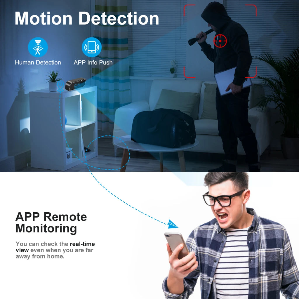 New wireless clock with WiFi, high-definition 1080P network, motion detection night vision, baby safety protection