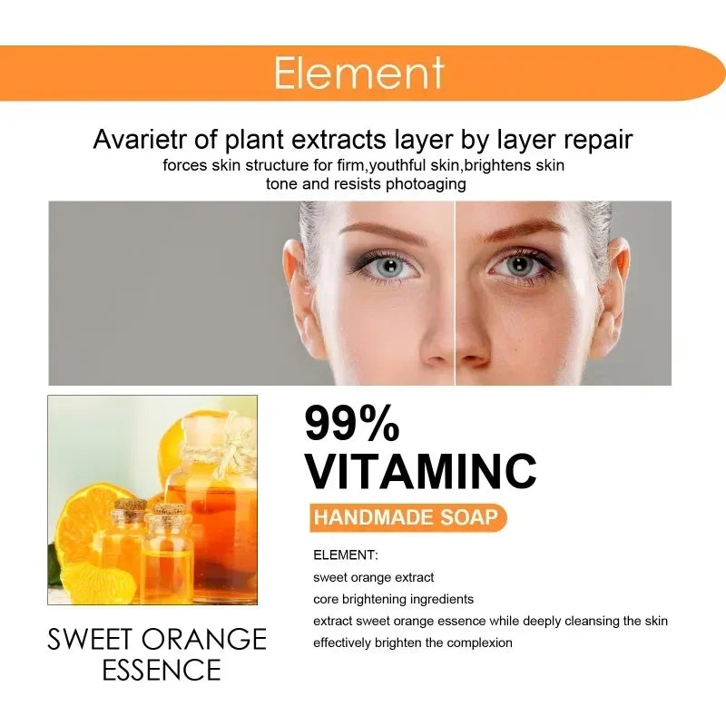 Vitamin C Orange Essence Skin Whitening Soap100g Skin Brightening Gentle Knee Knuckle Elbow Face Body Dark Spot Remover Soap Bar