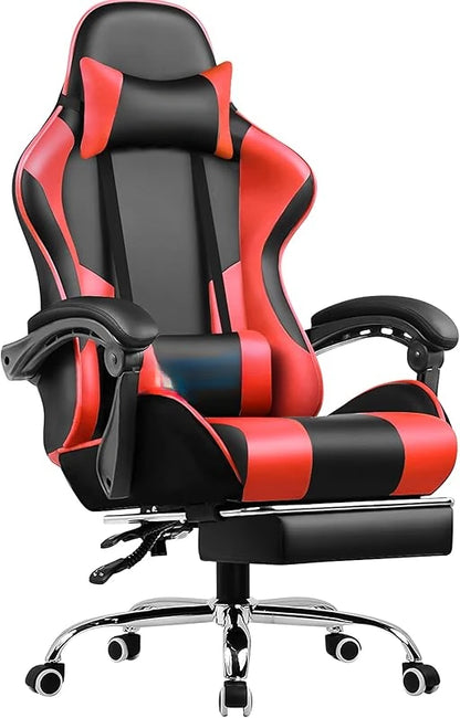 with Footrest and Lumbar Support, Height Adjustable Game Chair with 360°-Swivel Seat and Headrest and for Office or Gaming