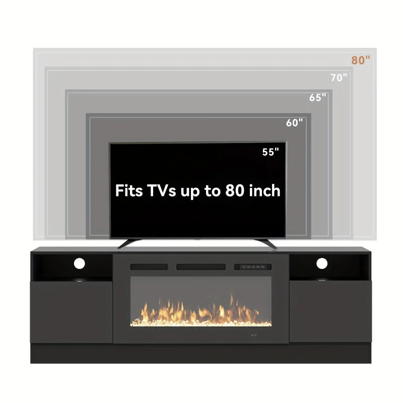 Fireplace TV Stand Entertainment Center With 36" Fireplace, Wooden TV Stand For TVs Up To 80", Media TV Console With Hig