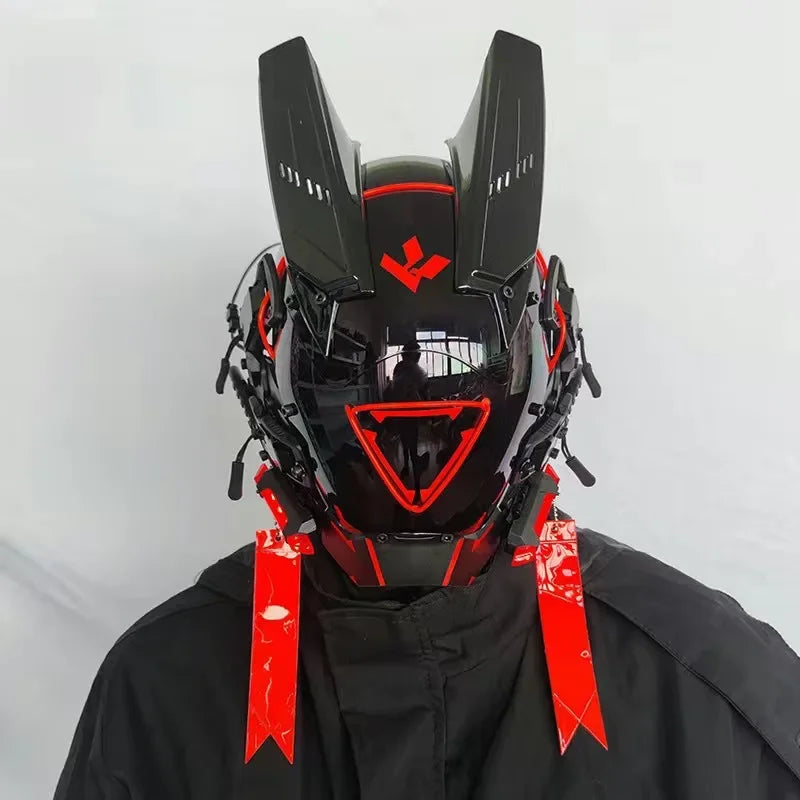 Light Techno Sense Boy Helmet Cosplay Mask  Mascaras Cyberpunk Mask Round Light Wing Braid Triangle Light Festival LED