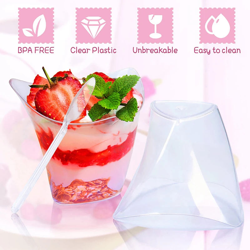 10Pcs 100ML Disposable Plastic Dessert Cups Birthday Transparent Party Ice Cream Home Christmas