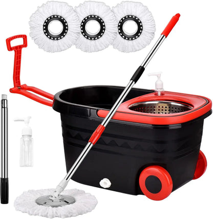 360° Spin Mop Bucket Sets Wrings System, Bucket with Wheels and 61''/155cm Extendable and Adjustable Handle, Dry wet separation