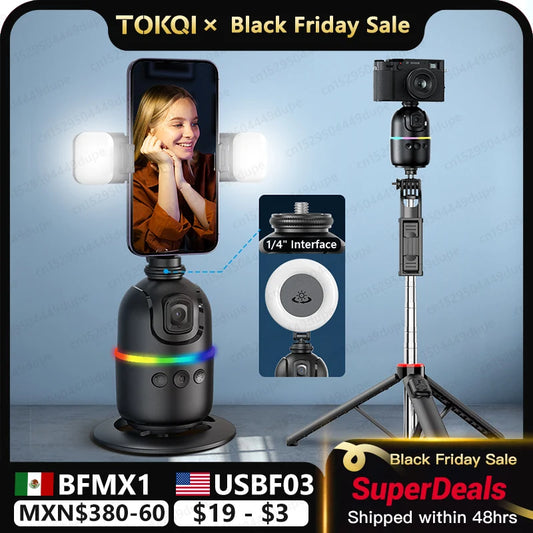 Smart Tracking Tripod for Camera Smartphone,Colorful Light 360 Rotation Follow Focus,Gimbal For Tiktok live photography