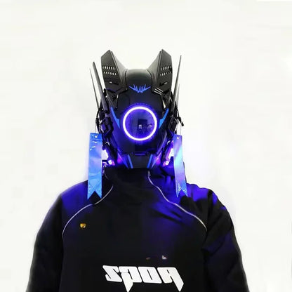 Light Techno Sense Boy Helmet Cosplay Mask  Mascaras Cyberpunk Mask Round Light Wing Braid Triangle Light Festival LED