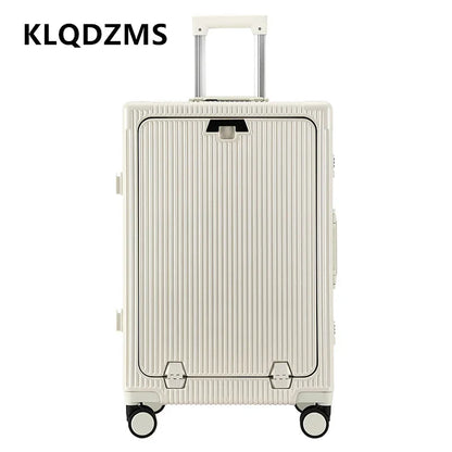 KLQDZMS Laptop Suitcase Front Opening Boarding Case Aluminum Frame Trolley Case 20"24 Inch USB Charging Travel Bag Luggage