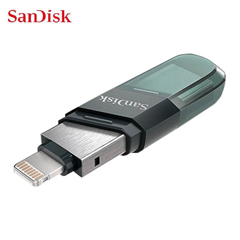 SanDisk USB Flash Drive iXpand Flip OTG Lightning USB 3.1 Stick 64GB 128GB 256GB Pen Drive MFi For iPhone & iPad and USB Type-A - MarvelouStoree