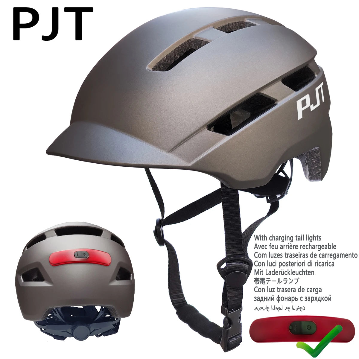 PJT New Cycling Helmet In-Mold Mountain Road USB Rechargeable Tail light Bicycle Bike Helmet Sports Safe Hat MTB Cycling Helmet