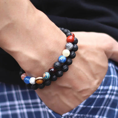 Unique Eight Planets Bracelet Homme Female 6mm 8mm Natural Volcanic Rock Braslet Lapis Lazuli Beaded Brazalete Chakra Braclet