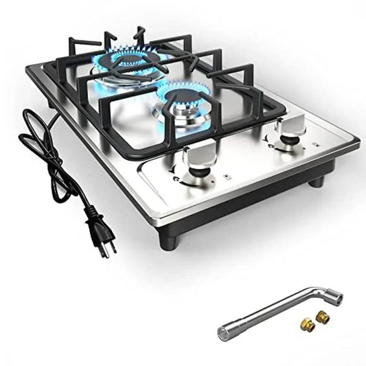 Portable Gas Cooktop Stainless Steel 2 Burner Stove Dual Fuel Built-in RVs and Apartments - MarvelouStoree