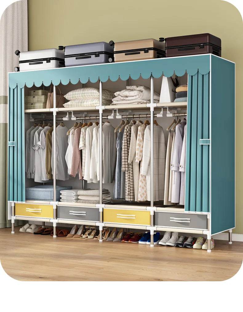 Simple wardrobe, sturdy and durable fabric cabinet, home bedroom assembly, rental room storage cabinet, wardrobe rack - MarvelouStoree