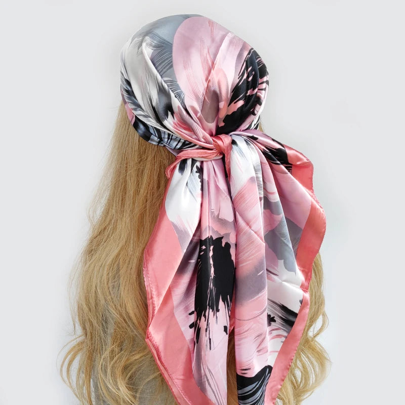 new 90*90cm fashion Silk Scarf Scarftop Headwraps Women Vintage Four Seasons Hair Scarve Hijab Foulard Bandana Femme Headscarf