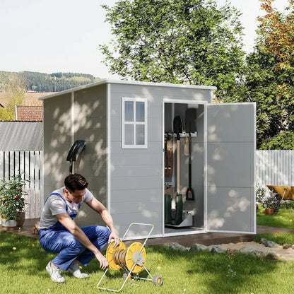 Outdoor Storage Shed 6 x 6 FT, Resin Garden Sheds Plastic Patio Outdoor Storage with Lockable Door for Tool, Bike, Garbage Can