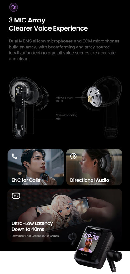 iKKO World's First AI TWS Earbuds with Smart System&Touchscreen ActiveBuds Bluetooth Earphones Wireless Headphone In-Ear Headset