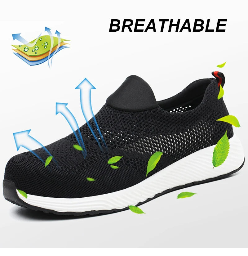 Summer Mesh Lightweight Work Sneakers Steel Toe Men Women Work Safety Shoes Breathable Construction Shoes Work Boots Footwear