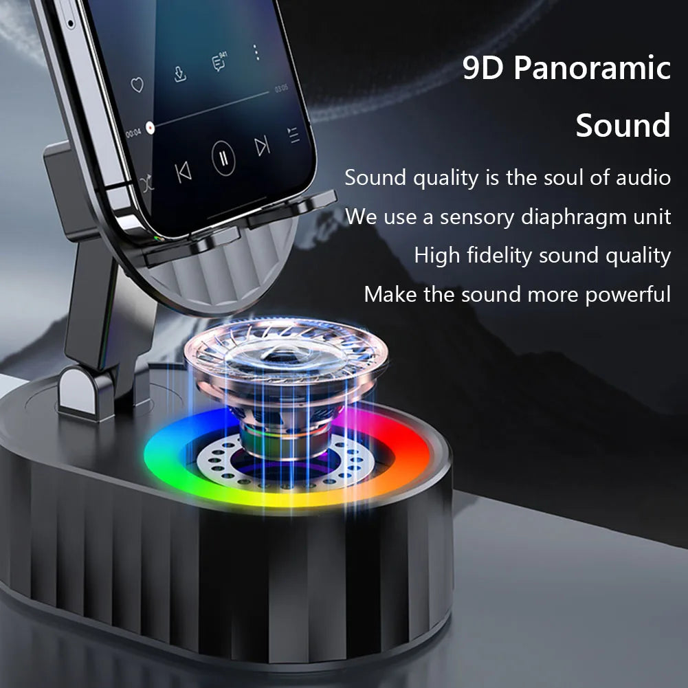 Phone Charger Speaker 360 Degree Rotating Bluetooth-Compatible Speaker Multi-Function Induction Phone Bracket for Desk Bedroom