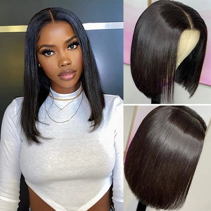 Put on and Go Glueless Wig Human Hair Pre Plucked Pre Cut Lace Bleached Knots Straight Short Bob Wigs Human Hair For Black Women