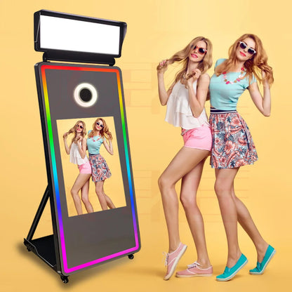 Portable Mirror Photo Booth Selfie Machine 32in Touch Screen Built-in Mini PC 65 inch Magic Mirror Photo Booth for Partys Events