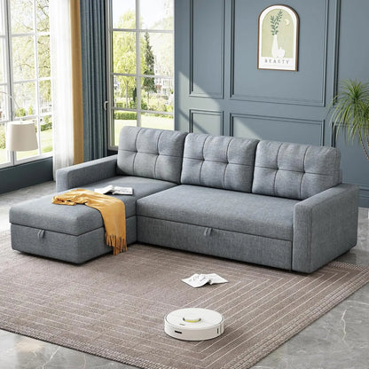 81.5" Sectional Sleeper Sofa with Storage Chaise, L Shaped Pull Out Couch Bed with 3 Removable Back Cushion for Living Room,Apar