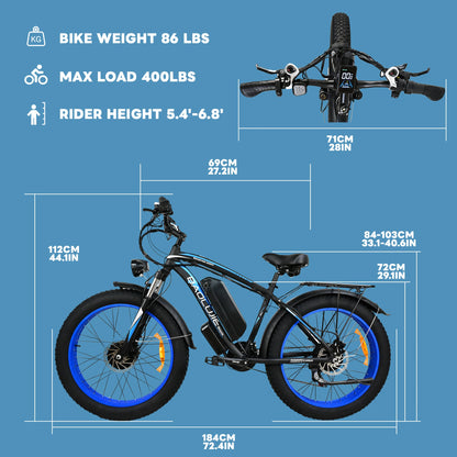 Baolujie 2000W Electric Bike with 20AhRemovable Battery 26"×4"Fat Tire Ebike for Adults 35MPH 80MilesElectric Bicycles