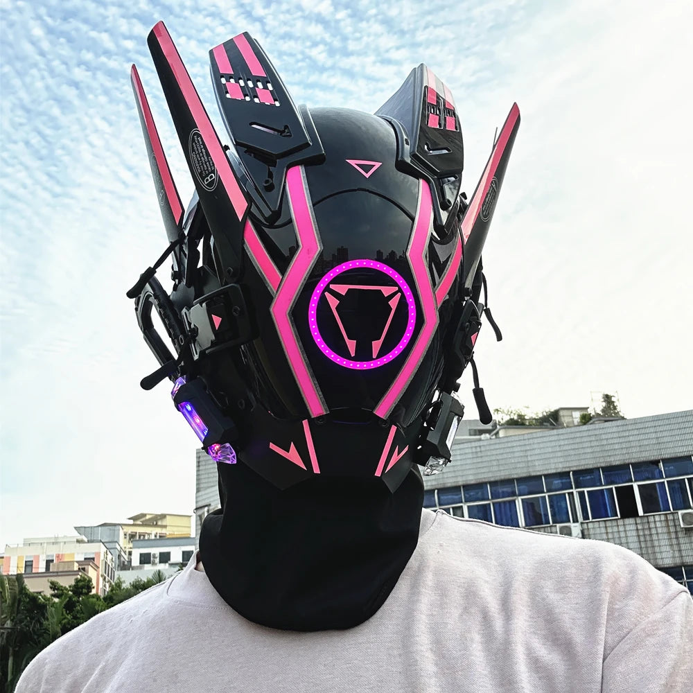 Cyber punk Helmet Techwear Mask Shinobi Samurai Mask Man Cosplay With LED Light Robot Punk Tech Helmet Armor Futuristic Toy