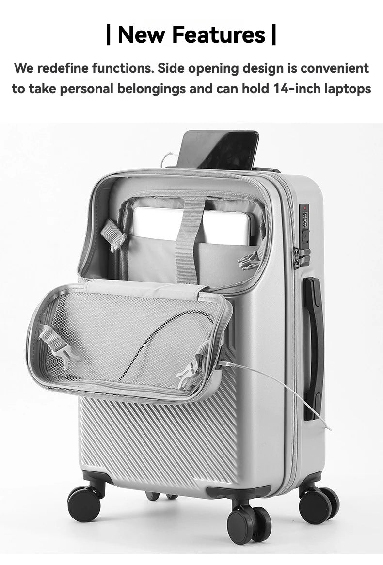 2024 New Durable Luggage Sets Suitcase Front Open TSA Lock USB Slient Spinner Wheel Charging Men Carry-On Travel 20/22/24/26