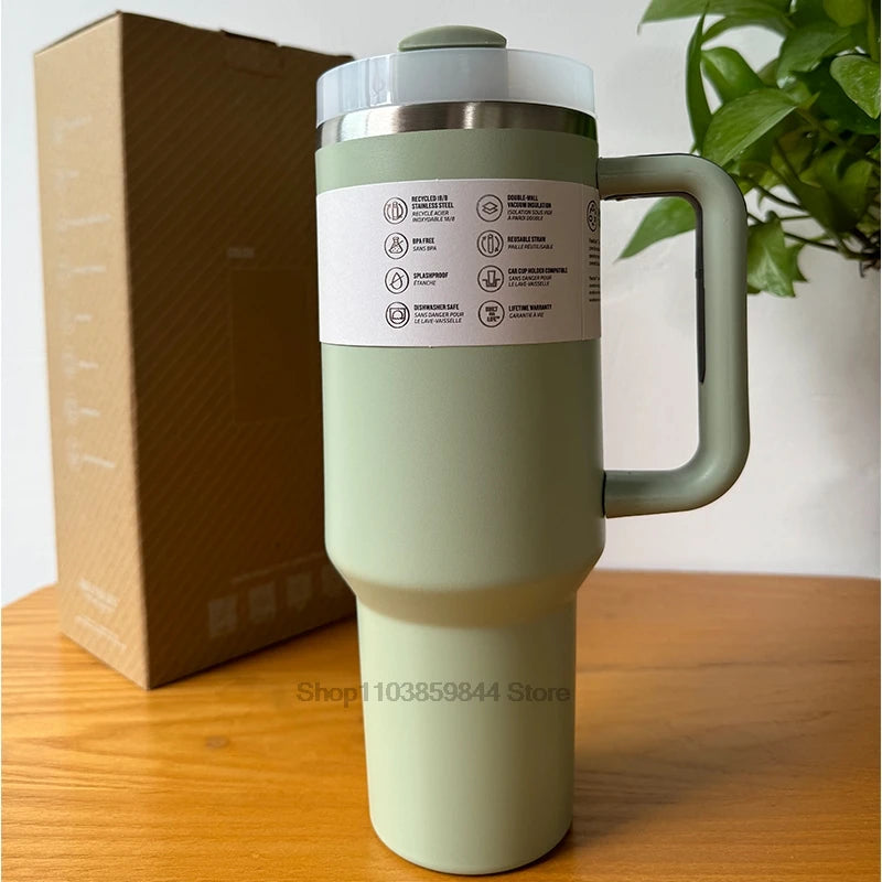 2024 New  Handle Straw Lid Stainless Steel 30oz/40oz Vacuum Insulated Car Mug Double Wall Thermal Iced Travel Cup