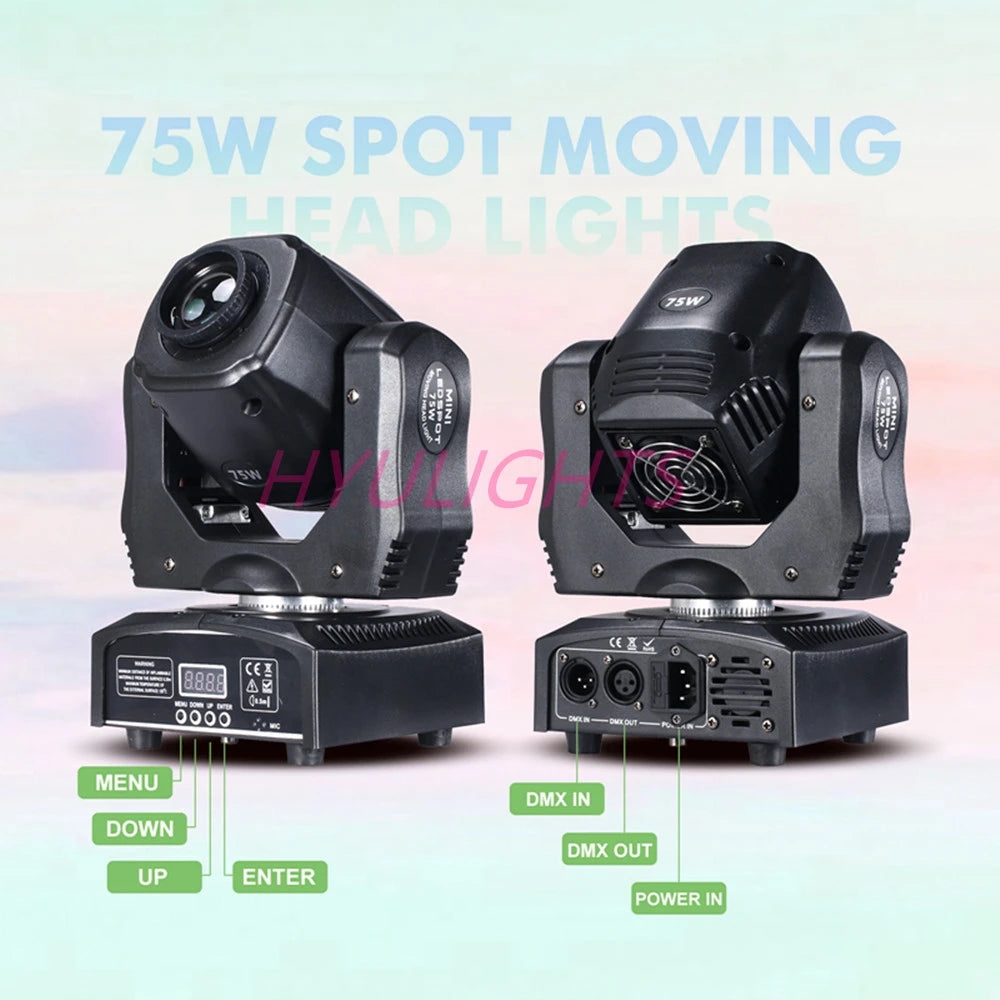 2pcs 75W LED Spot Moving Head Light 65W  DJ Beam Lights  Spot Light with Gobo&Color Wheel Disco DJs Equipmentnt