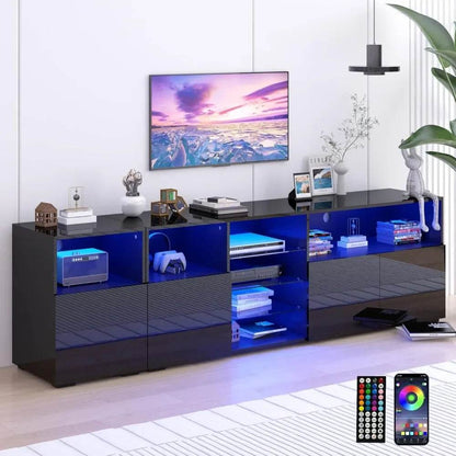 TV Stand for 85/75/65 Inch TV High Glossy Modern TVs Console Entertainment Center with Storage and LED Lights TV Stand - MarvelouStoree