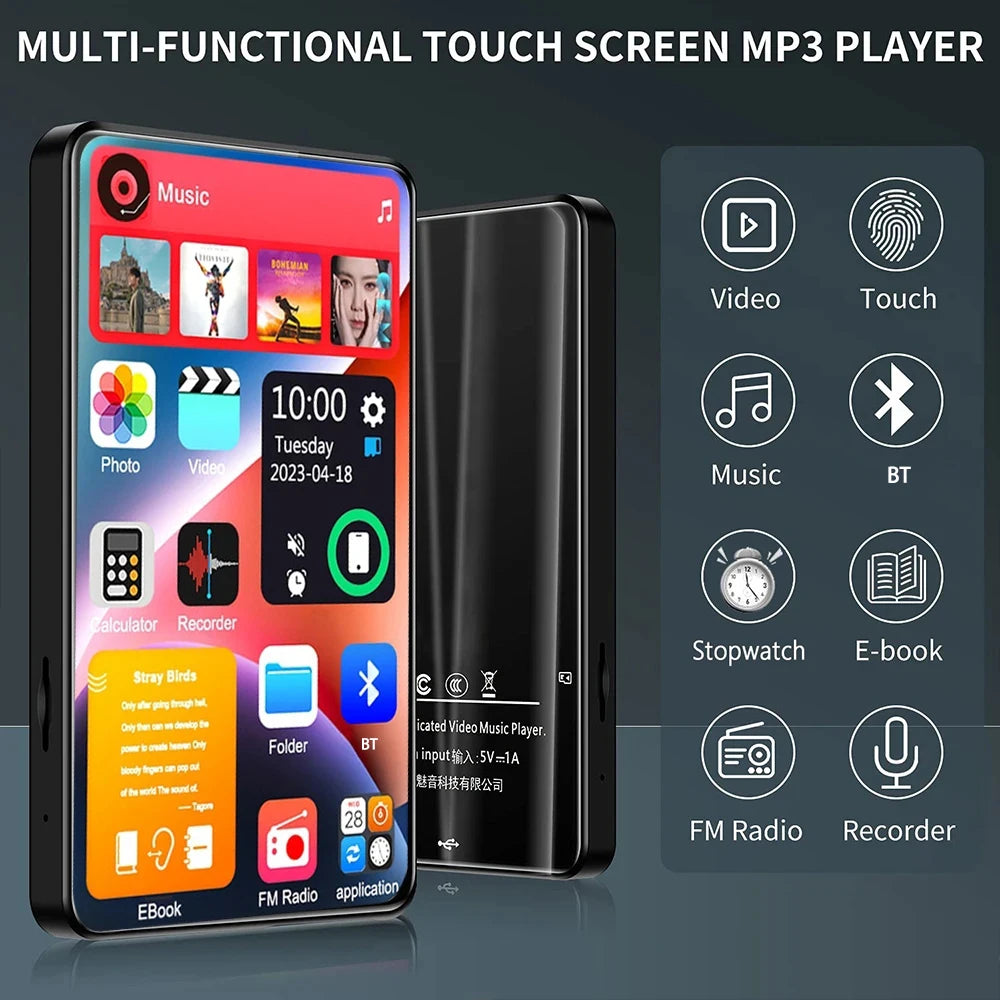 NEW Bluetooth 5.2 MP3 MP4 Player 4.0 "Touch Full Screen Built-in16GB Music Player FM/ recorder/ Video Media player for students