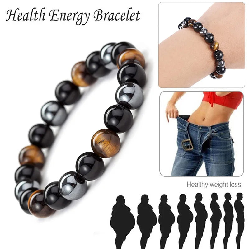 New Magnetic Hematite Bracelets Men Tiger Eye Stone Bead Couple Bracelets for Women Health Care Magnet Help Weight Loss Jewelry