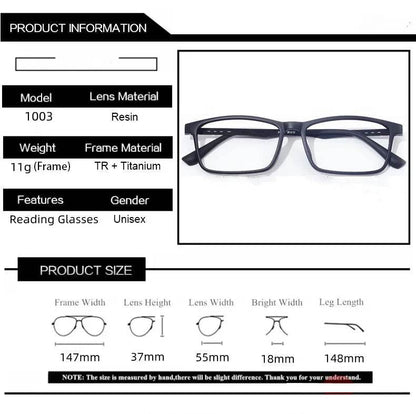 High Quality UltraLight Titanium Alloy Anti Blue Ray Reading Glasses for Man Woman Hyperopia Presbyopia Glasses +100 +200 +250 - MarvelouStoree