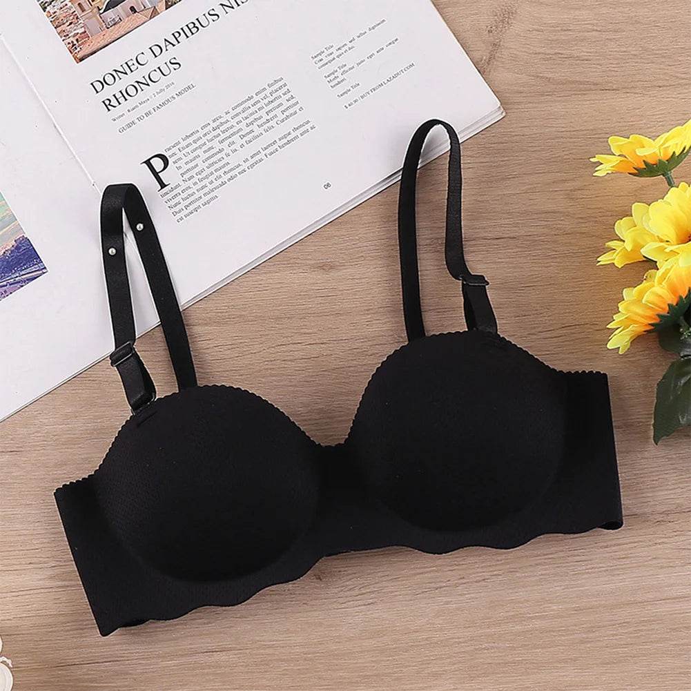 Female Gather Removable Shoulder Strap Solid Color Wireless Lingerie One-pieces Sexy Bras Push Up Seamless Underwear for Women - MarvelouStoree