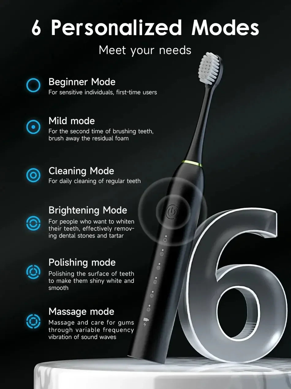 USB Rechargeable Tooth Brush for Adult 6 Clean Modes X-3 Sonic Electric Toothbrush Washable Teeth Whitening and Cleaning Brush