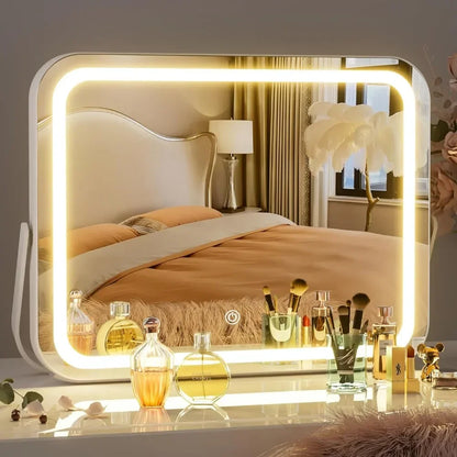 Vanity Mirror with Lights, 14" x 11" LED Makeup Mirror, 3 Modes Light, Smart Touch Control Dimmable, 360°Rotation, White Frame