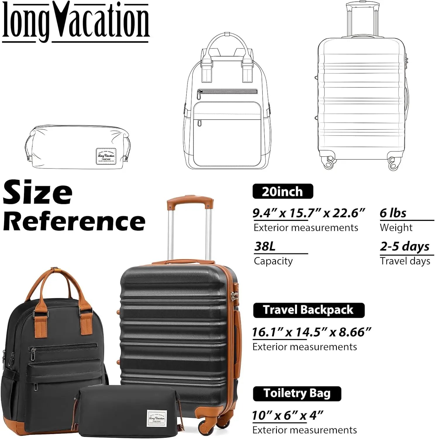 Luggage Set 4 Piece Luggage Set ABS hardshell TSA Lock Spinner Wheels Luggage Carry on Suitcase WHITE-BROWN, 6 piece set