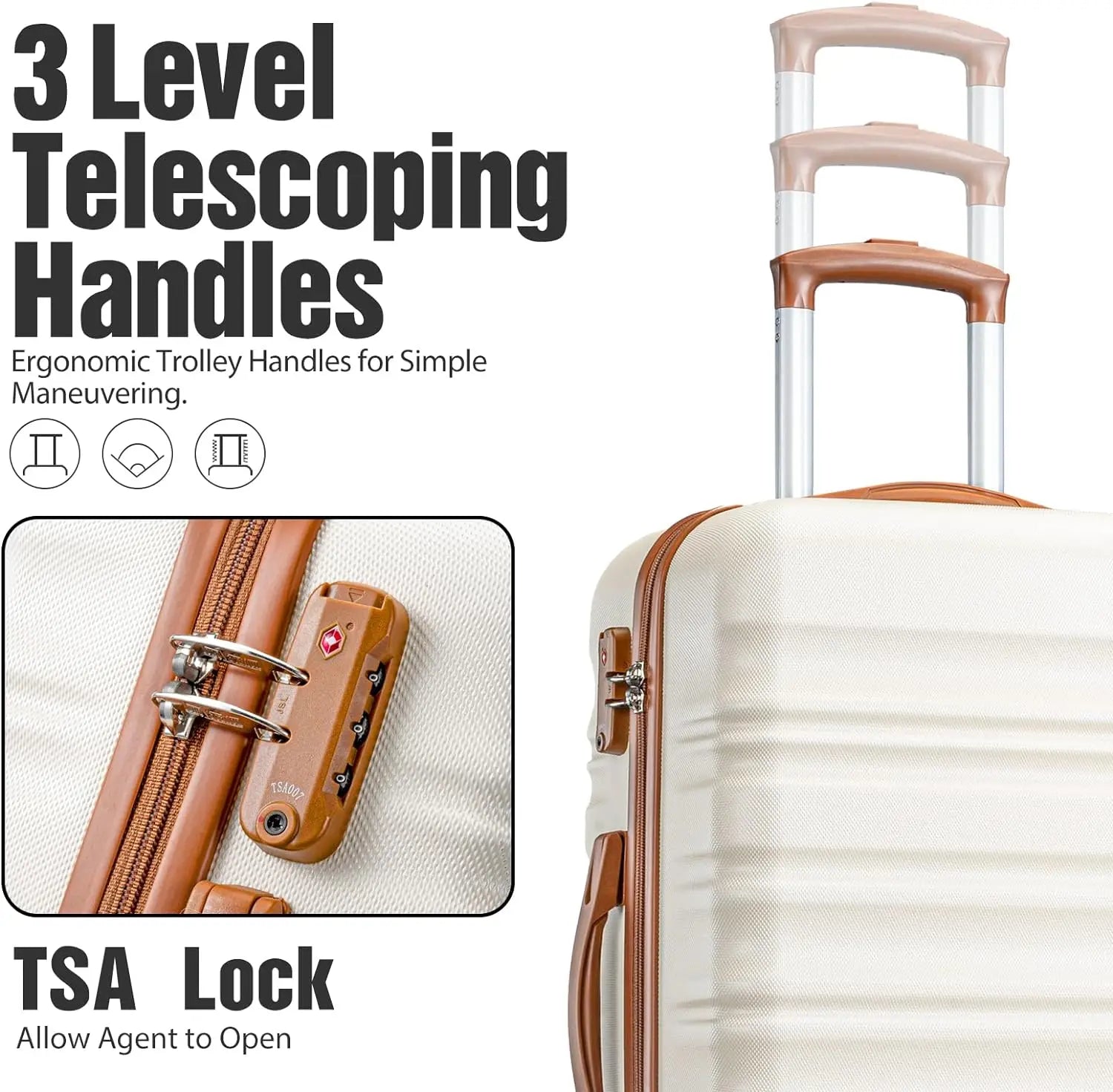 Luggage Set 4 Piece Luggage Set ABS hardshell TSA Lock Spinner Wheels Luggage Carry on Suitcase WHITE-BROWN, 6 piece set