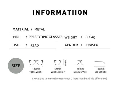 Ahora Men Square Metal Large Frame Reading Presbyopia Glasses Reader +1.25 1.5 1.75 2.0 2.25 2.5 2.75 3.0 3.5 4 4.5 5.0 5.5 6.0 - MarvelouStoree